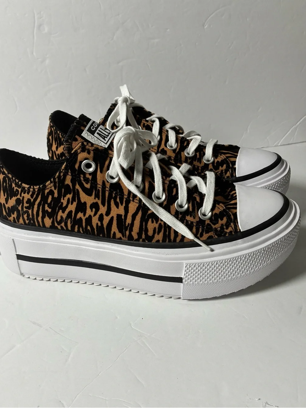 Converse Low Top Sneakers in Black, Brown & White Animal Print